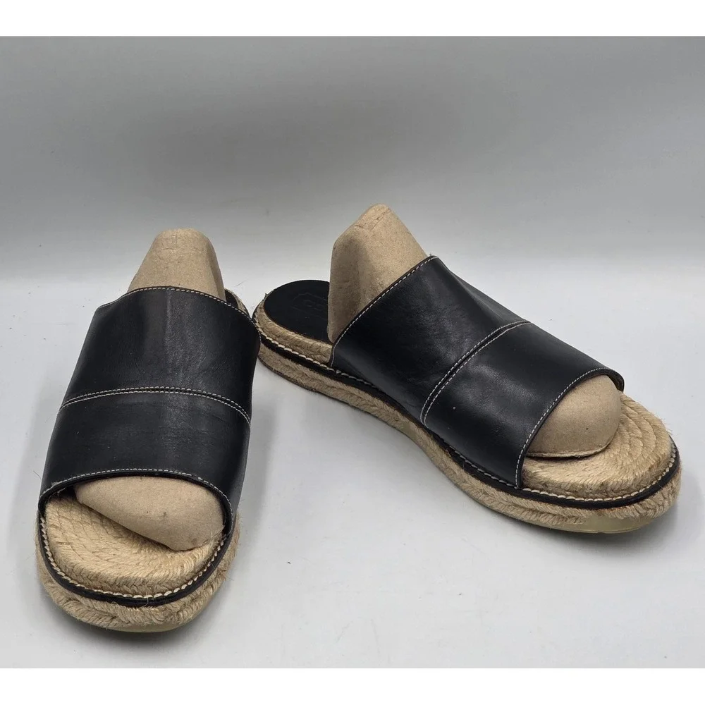 COACH Lola Espadrille Slide Sandals Black Leather Women's 8B J 237